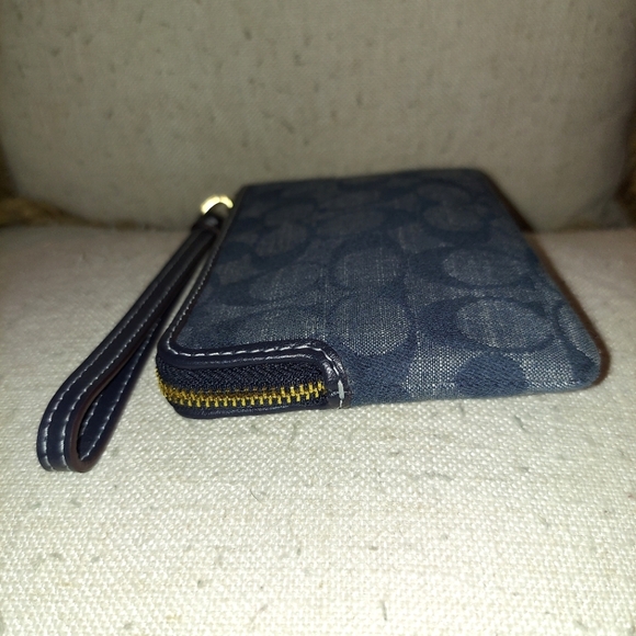 Coach Signature Chambray Canvas and Leather Wristlet Wallet - Picture 4 of 8